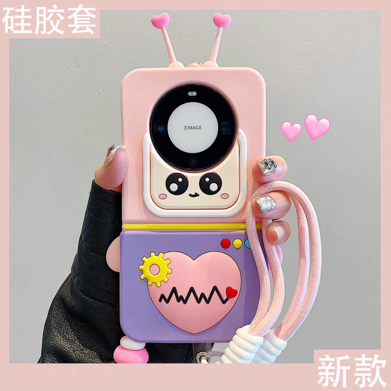 可爱粉紫色爱心机器人适用小米14/15手机壳红米Note13软硅胶k70Pro保护套k80全包k50防摔k60女12/11pro新5G萌