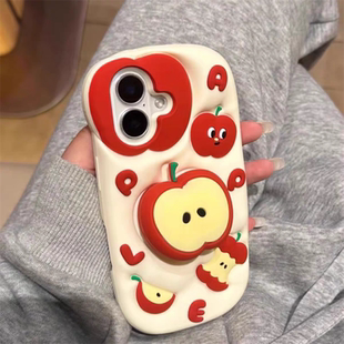 立体红苹果核创意支架适用vivos50手机壳s50promini硅胶软壳s30全包边防摔s30pro迷你保护套水桶腰椭圆潮女款