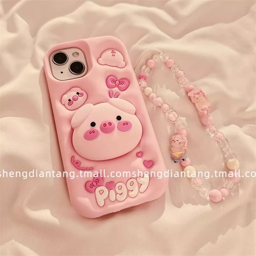 立体可爱粉色小猪硅胶软壳支架