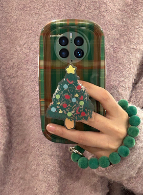 绿色格纹适用vivox90手机壳x80全包防摔x70pro支架x60新年款x50保护套x30圣诞树x23潮z5i女por5G软z1带手绳子
