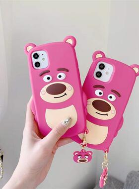 可爱草莓熊适用opoor15手机壳r17全包r11s保护套a11x萌a9女a5玫红色a93保护套a55防摔a72立体a92s硅胶a52软a7