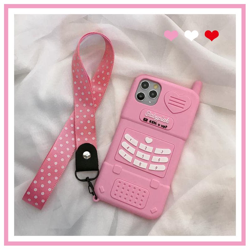 12粉色爱心电话机适用苹果12pro手机壳iphone11软壳x