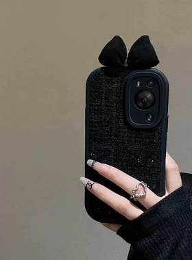 黑色蝴蝶结适用小米15/14手机壳mi13女k60红米k70新款note13pro+全包边12线条11保护套k50毛绒5G潮k40布纹10s
