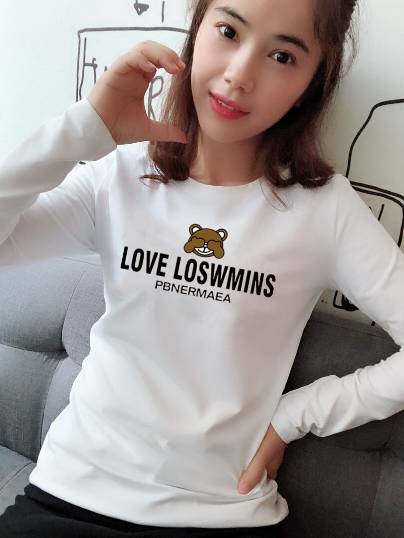 白色t恤女长袖纯棉宽松圆领韩版修身显瘦字母打底衫女加厚加绒