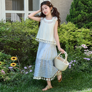 夏季 超仙2025甜美 女孩韓范穿搭潮童ins風(fēng)經(jīng)典 兩件套半身裙套裝