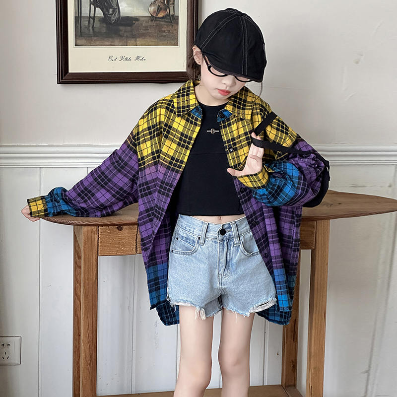 儿童翻领衬衫长袖女童炸街休闲初秋精致潮牌中大童潮服甜美服装