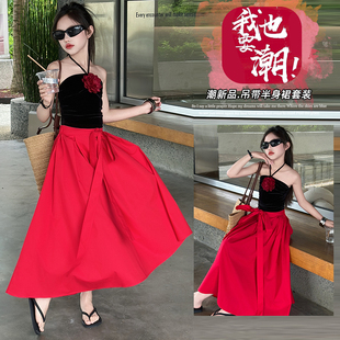 潮童森系網(wǎng)紅公主2025簡(jiǎn)約甜美夏季 超仙 女童精致服裝 半身裙夏套裝