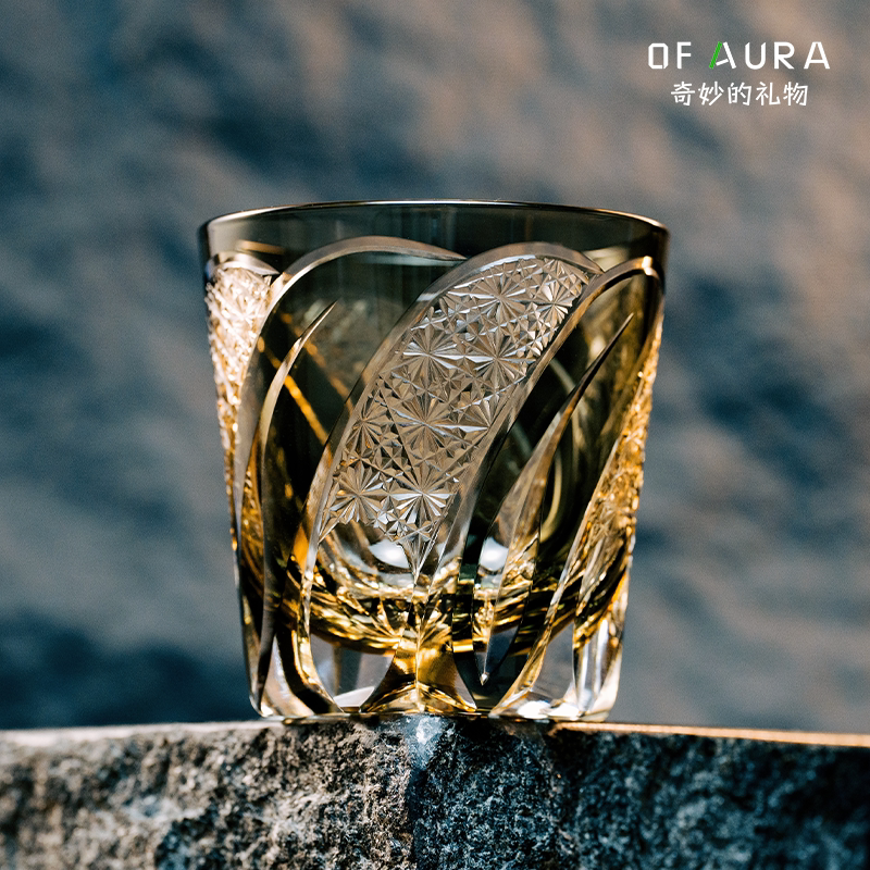 OF AURA收藏款江户切子月虹洛克杯玻璃杯水晶杯威士忌酒杯礼盒装