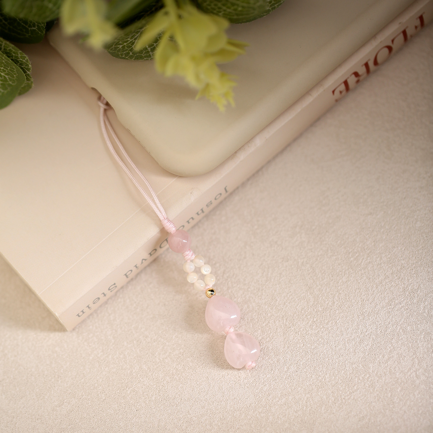 粉水晶爱心手机挂绳挂件可爱女挂饰玉石吊坠小挂坠手机链u盘防丢