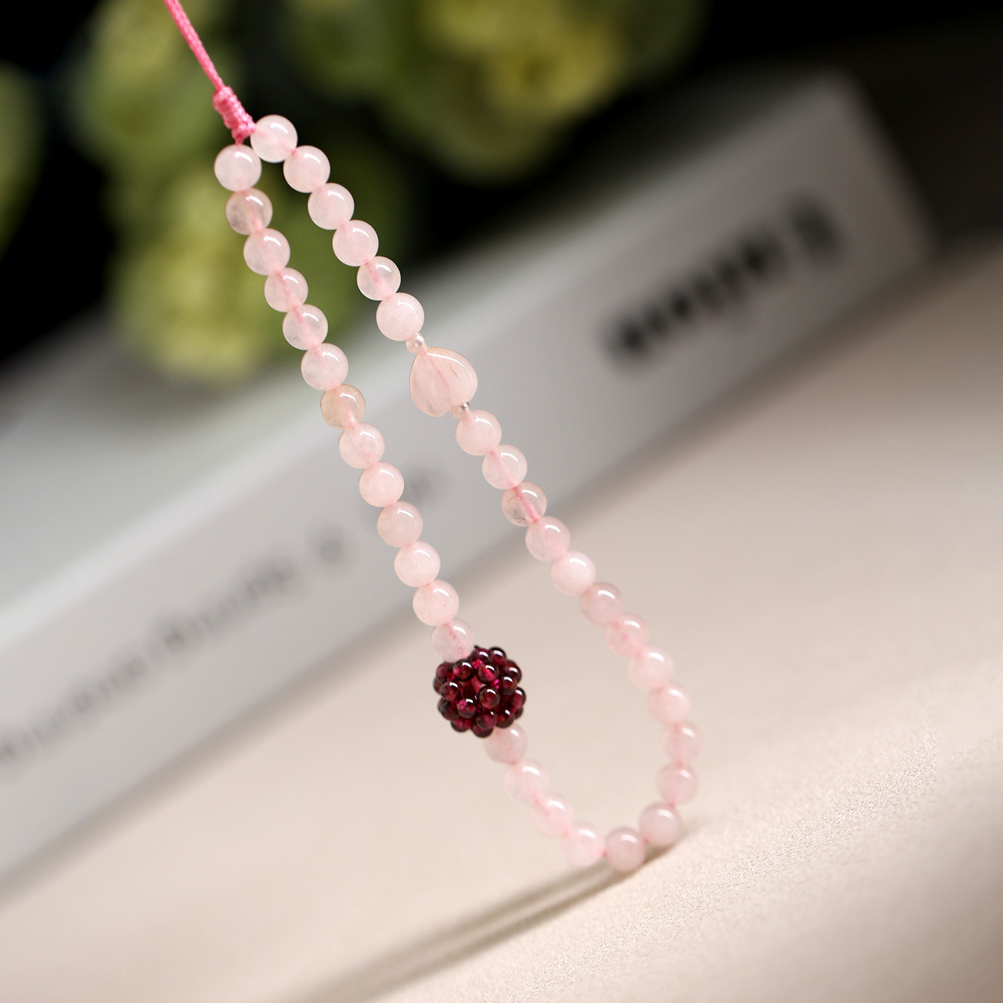 粉水晶手机链手机挂绳挂链招桃花挂件长款转运挂饰女款挂坠手腕绳