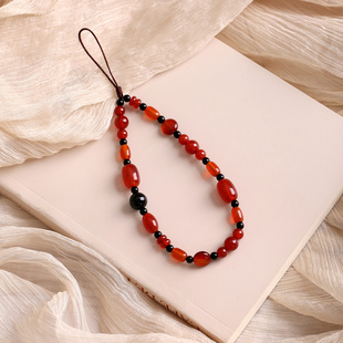红黑玛瑙手机链挂绳挂件女款 长复古包钥匙扣吊坠指环腕绳腕带防丢