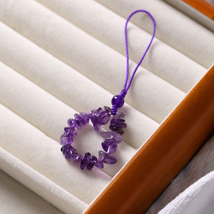 紫水晶石指环扣手机链挂绳挂件仙女风精致玉石包钥匙吊坠女款防丢