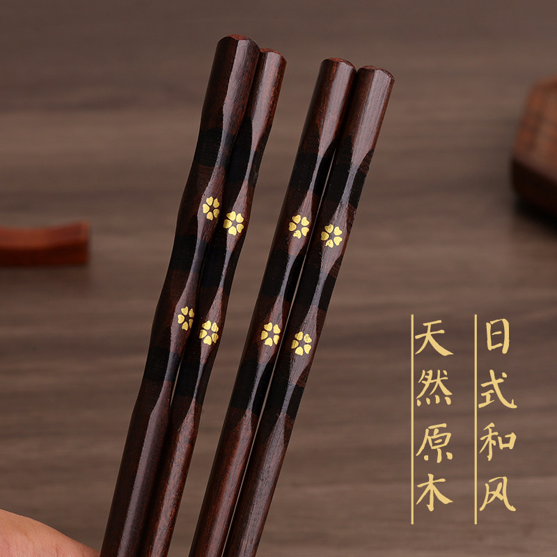 日式小金花实木筷子尖头