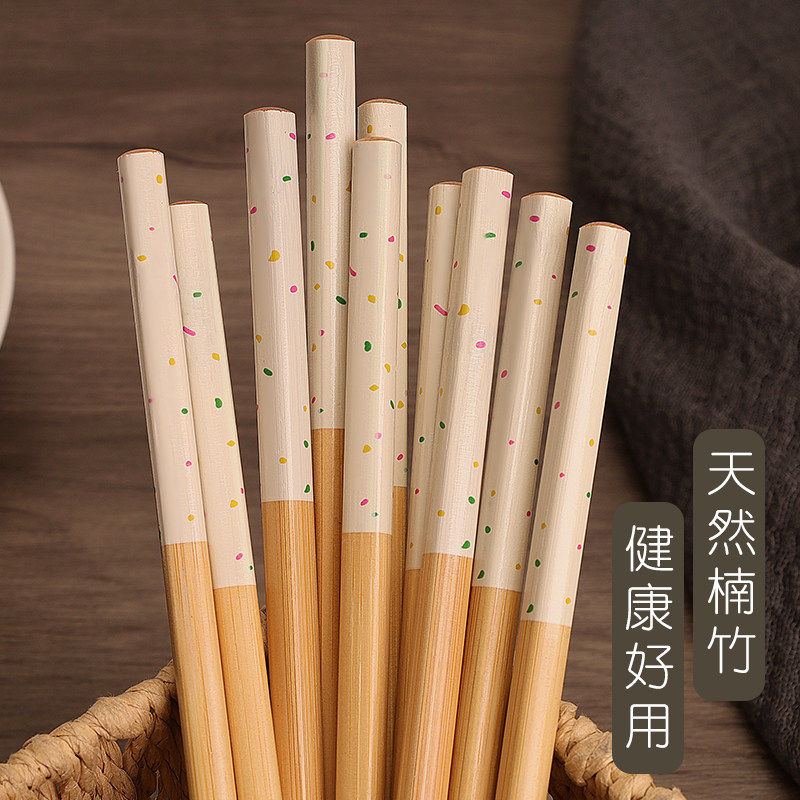 糖果味的 天然楠竹可爱韩国风彩色糖针家用防霉竹筷子防滑ins餐具