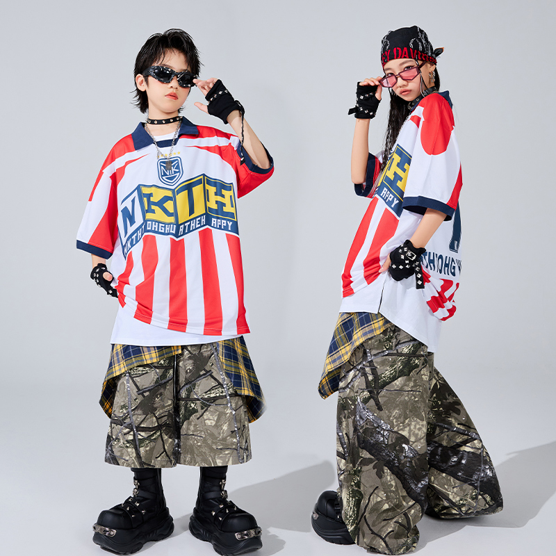 儿童街舞潮服男童嘻哈风夏polo衫潮牌套装时髦少儿hiphop表演出服