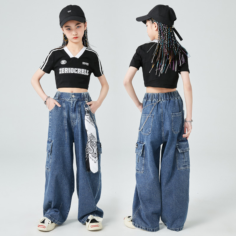 儿童爵士舞服装女童jazz长裤舞蹈服装hiphop少儿街舞服装炸街套装