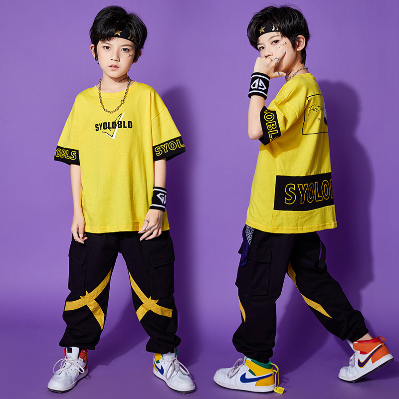 儿童帅气潮装弹吉他男童演出服装街舞套装少儿夏嘻哈架子鼓两件套