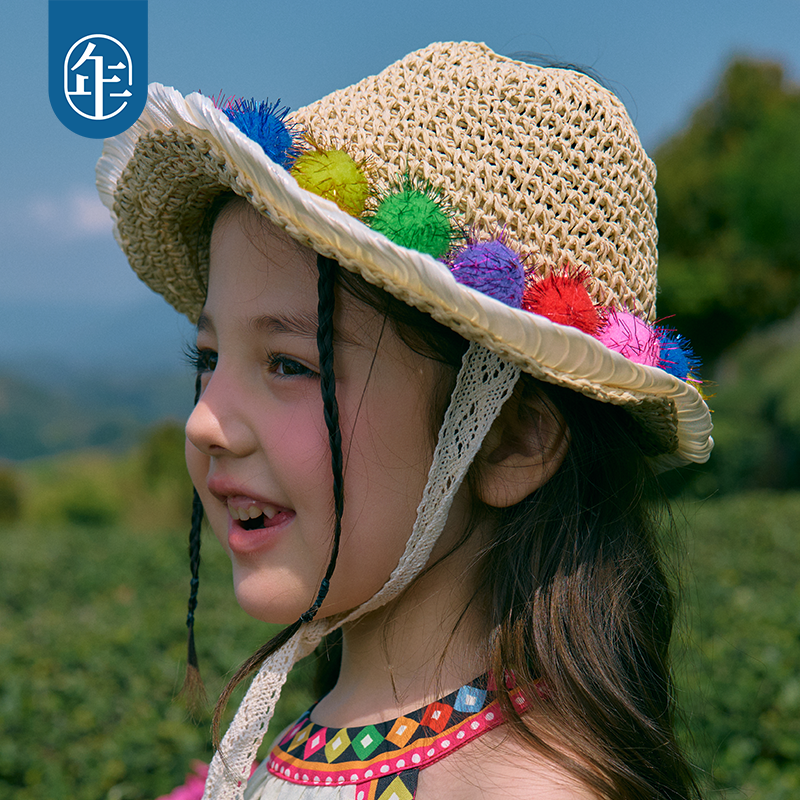 【点点绒绒草帽】年衣儿童空顶草帽夏季新款女孩草编帽大沿遮阳帽