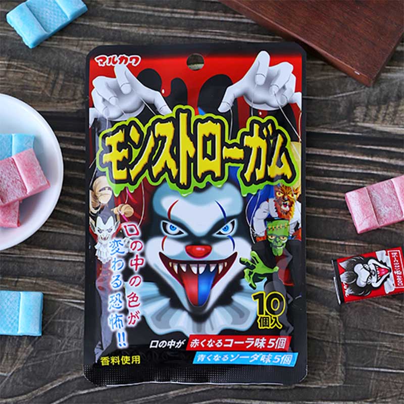 日本进口丸川小丑口香糖可乐味苏打味泡泡糖搞怪包装万圣节糖果