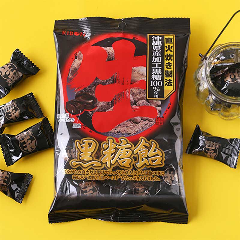 日本进口糖果 RIBON理本黑糖糖果直火黑糖饴夹心硬糖零食品