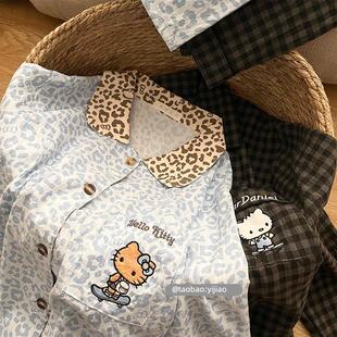 韩版情侣睡衣2025春秋季长袖纯棉卡通可爱KT猫格子一男一女家居服