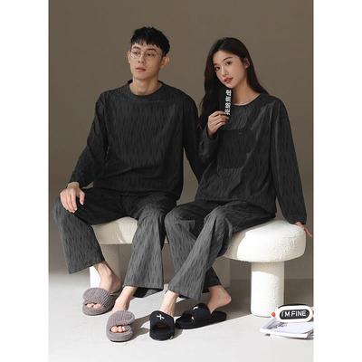 2025年新款睡衣情侣装一男一女春秋纯棉圆领长袖休闲可外穿家居服