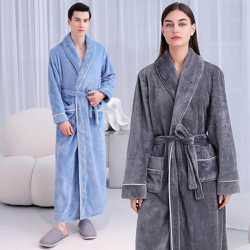秋冬季情侣浴袍男浴巾式睡衣睡袍加厚冬天长版法兰绒女珊瑚绒长袍