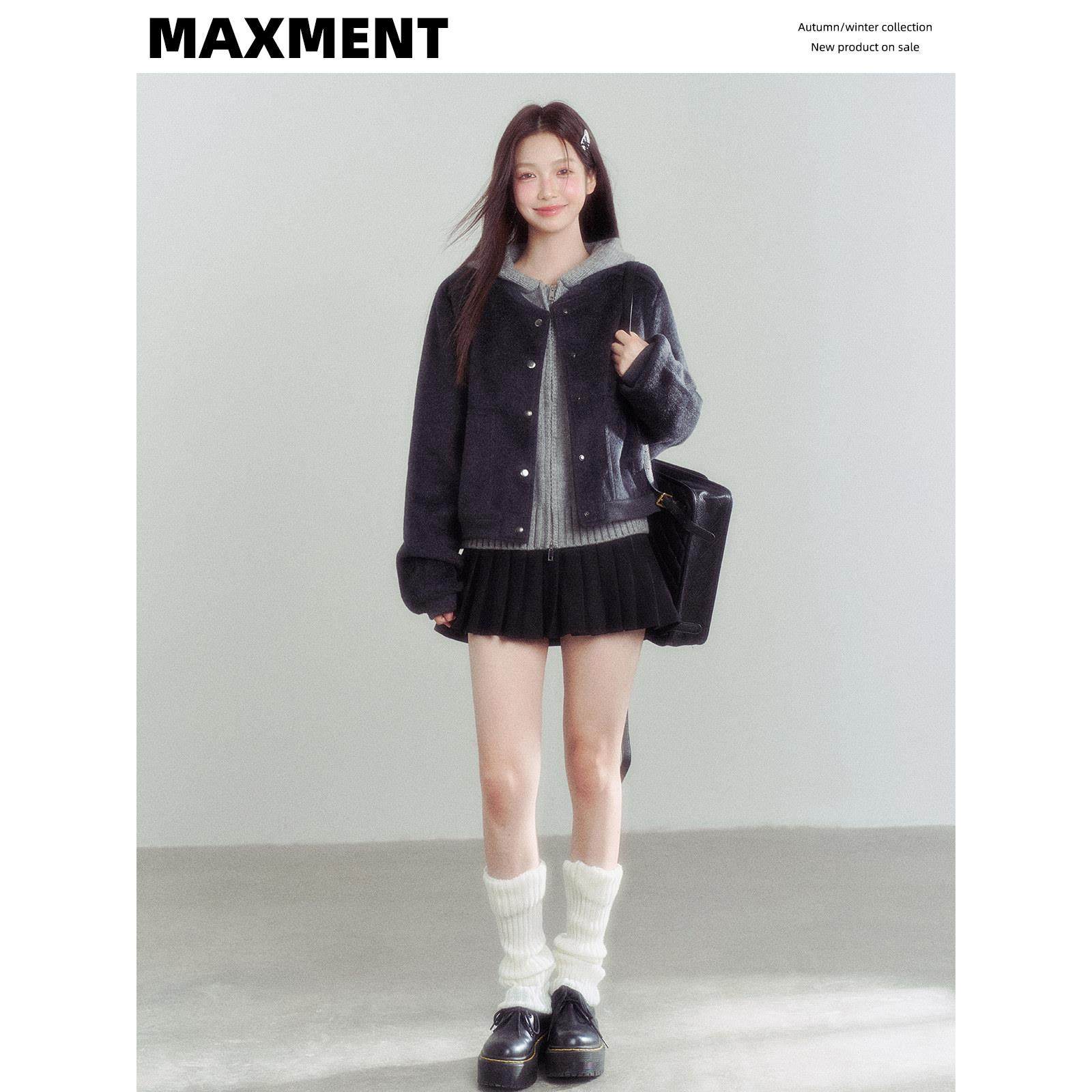 MAXMENT冬款休闲 廓形毛短外套