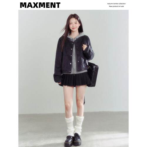 MAXMENT冬款休闲 廓形毛呢短款外套+连帽加厚百搭毛衣