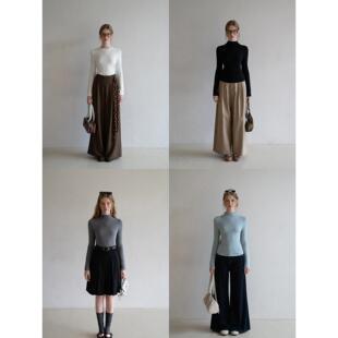 羊城故事 纯色内搭圆领长袖t恤女秋季新款木耳边百搭打底衫上衣