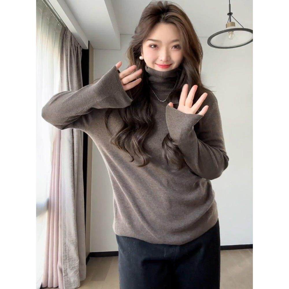 大码女装加绒高领针织打底衫毛衣秋冬季新款胖mm遮肉显瘦内搭上衣