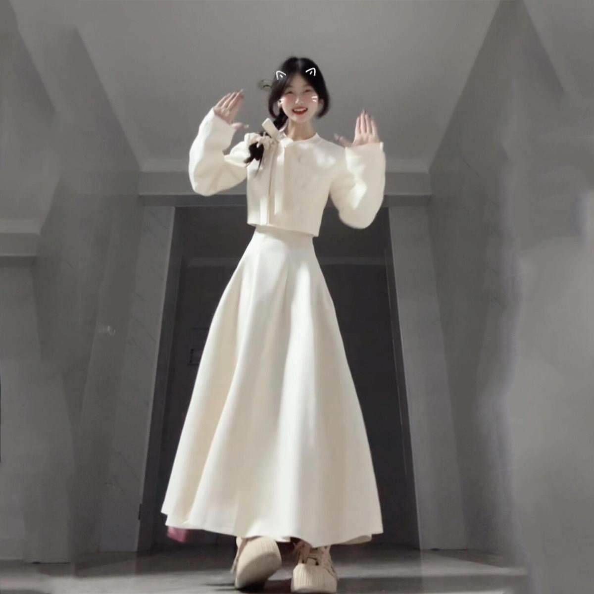 法式富家千金小香风连衣裙子女秋冬季名媛穿搭一整套温柔生日套装