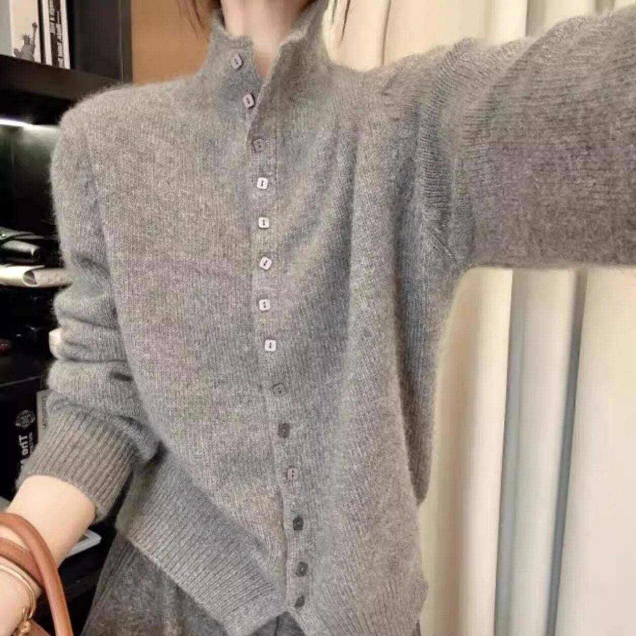 羊毛毛衣女高领单排扣2025冬季新款欧货洋气针织衫山羊绒开衫外套,女装/女士精品,毛针织衫,淘宝优惠券,粉丝福利购,淘宝优惠卷