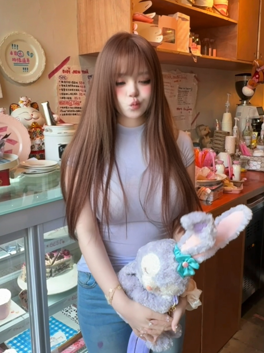 店长主推!可爱露露紫微透紧身半高领T恤打底显白日系甜美上衣