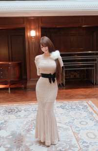 原创奈奈酱 日系镂空针织长裙两件套叠穿蝴蝶结收腰显瘦气质弹力