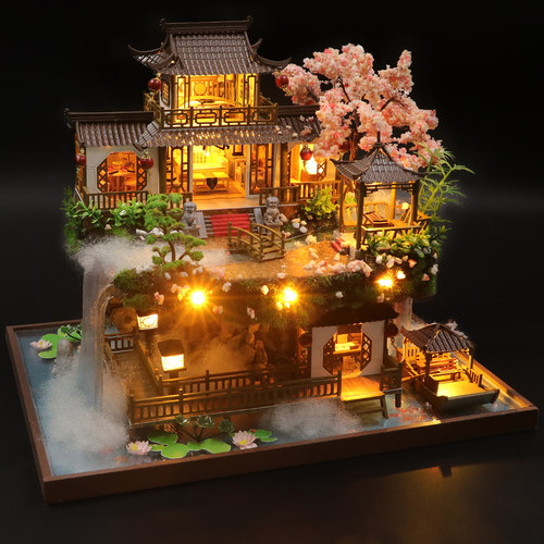 中国风DIY小屋世外仙境手工拼装房子别墅模型玩具古建筑圣诞礼物