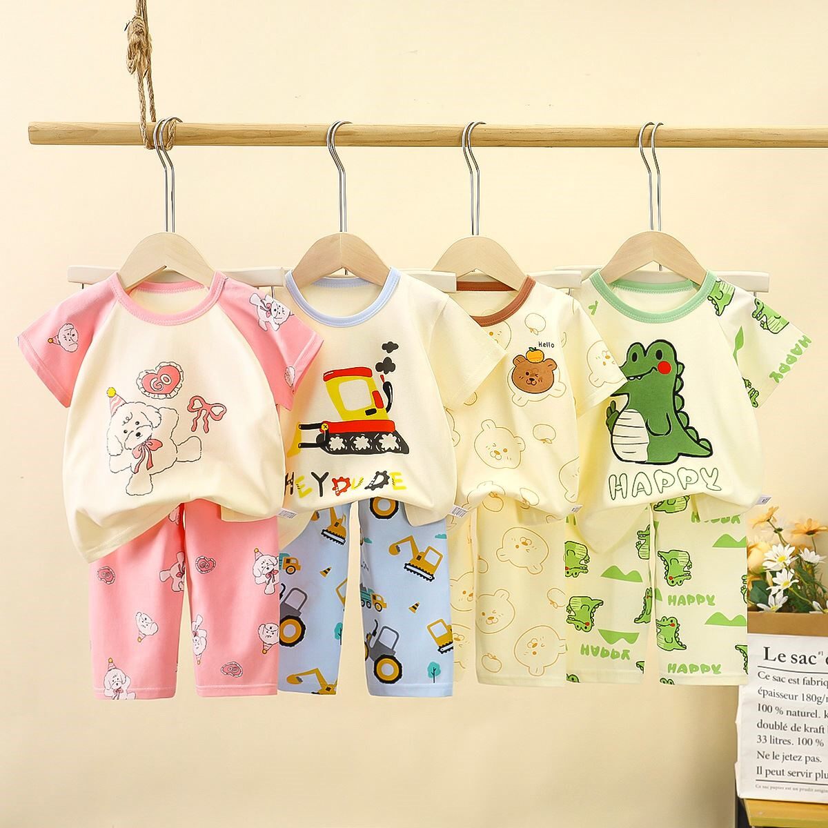 儿童短袖套装夏季新款纯棉男童睡衣女童宝宝空调服a类夏装童装