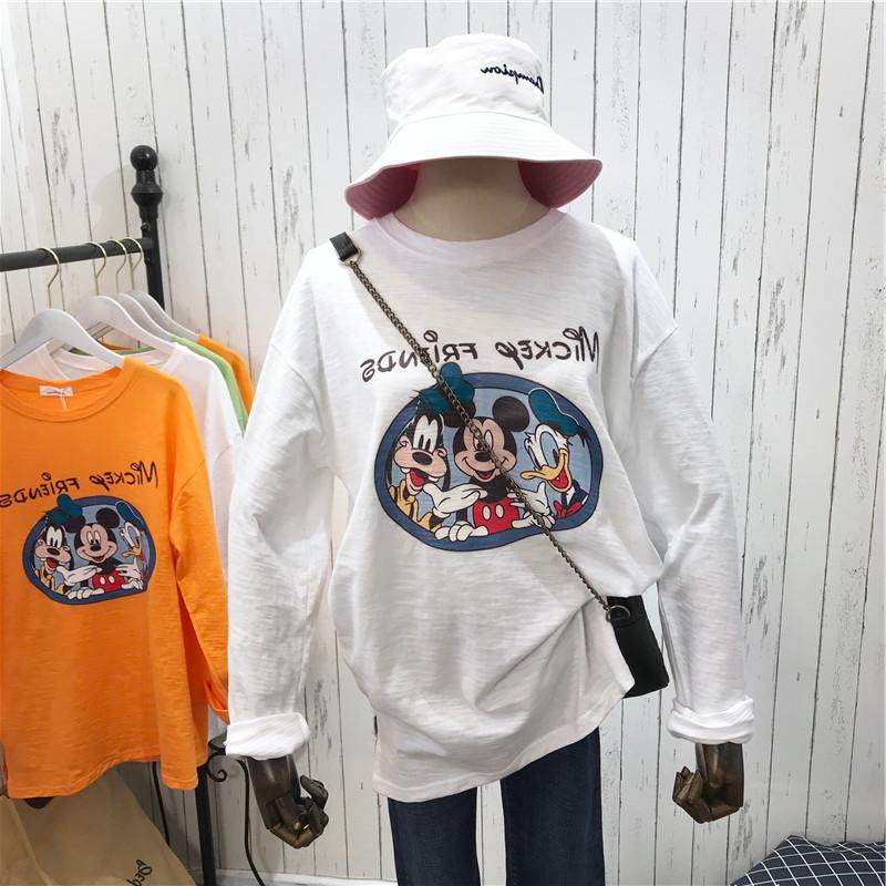 韓國cec純棉卡通米奇印花打底衫女潮竹節棉寬松大碼中長款長袖T恤在類目 女裝/女士精品, T恤中 - 來自Buy2taobao.com提供專業的淘寶代購服務