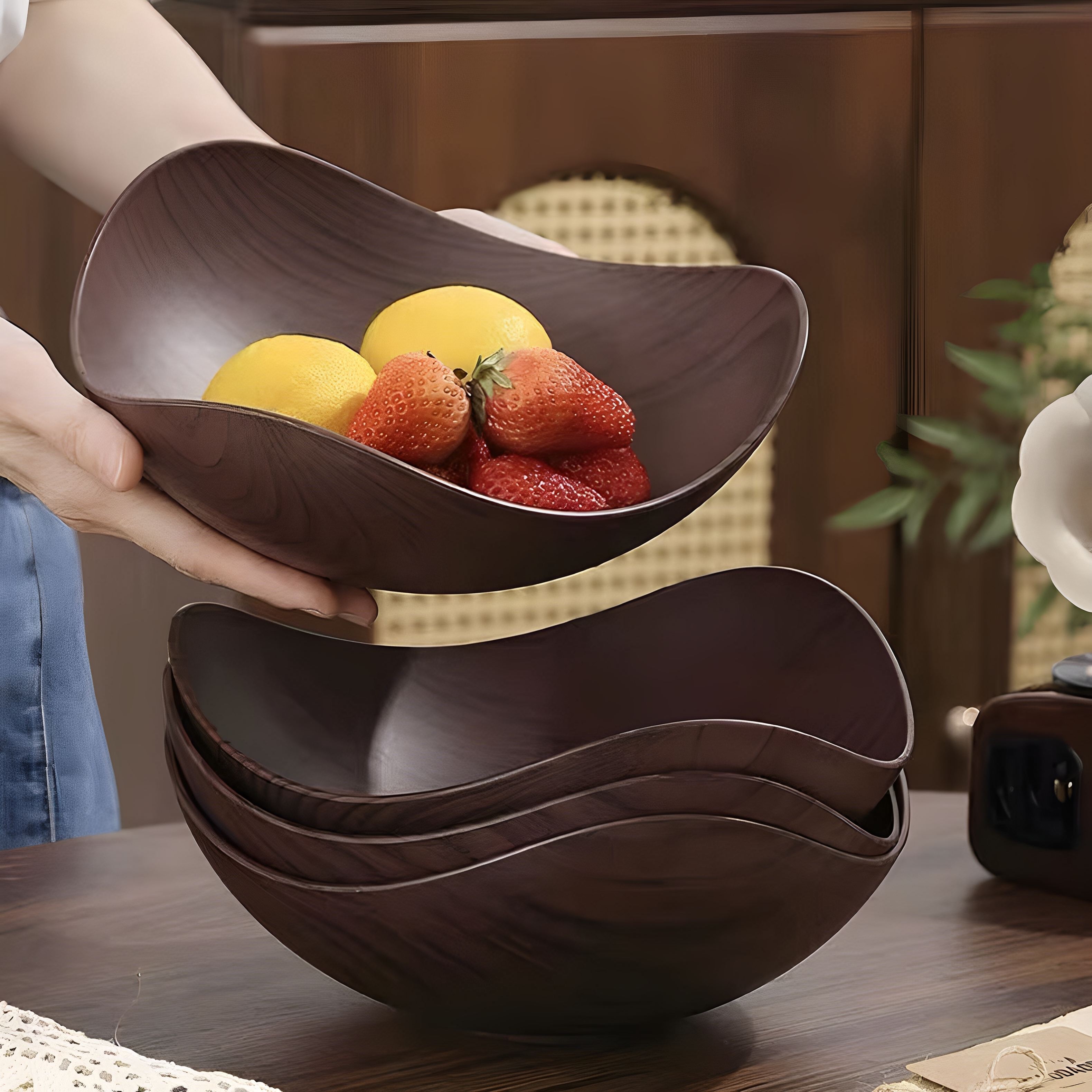 仿木纹水果盘客厅家用零食干果摆放盘收纳盘2025新款高颜值糖果盘