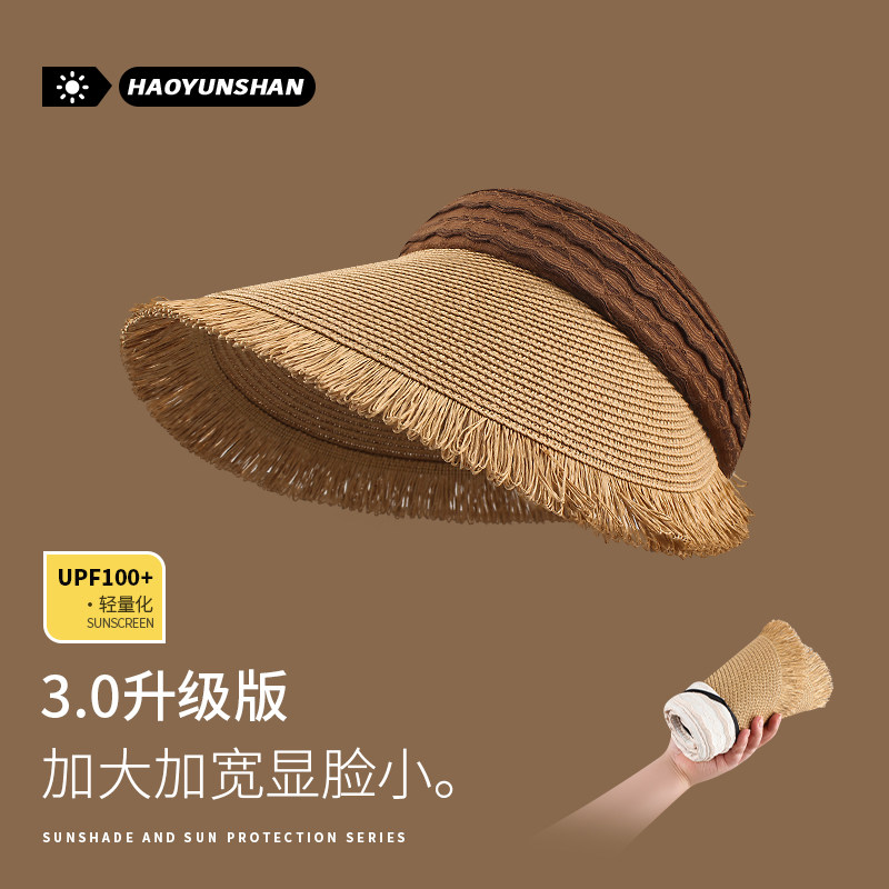 夏季新款草编空顶帽子女防紫外线出游度假沙滩遮阳帽防晒太阳草帽