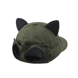 韩国街头嘻哈飞行员眼镜棒球帽子女可爱猫耳朵大头围反戴鸭舌帽男