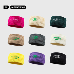 网红ins加大版 针织发带女秋冬韩国街头字母毛线宽边运动头带发箍