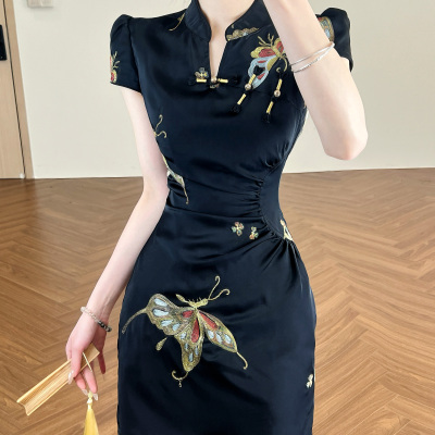 新中式改良旗袍刺绣连衣裙女