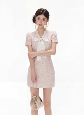 【周子仪】粉色小香风连衣裙女夏季2026新款富家千金高端礼服裙子