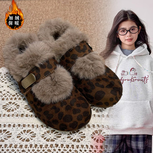 女童复古内增高勃肯鞋女款2026新款冬季保暖雪地棉鞋一脚蹬毛毛鞋