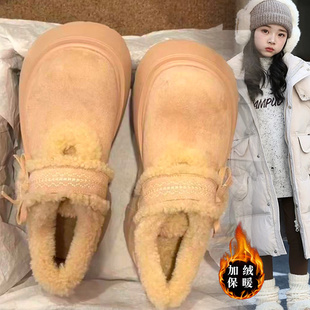 女童乐福毛毛棉鞋2026新款冬季雪地靴松糕厚底增高加绒保暖勃肯鞋