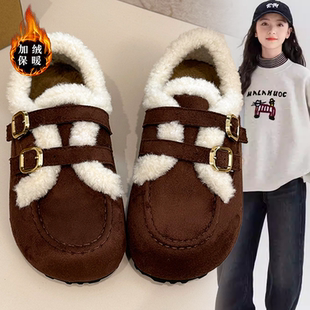 女童时尚保暖厚底勃肯鞋女2026冬季新款毛毛棉鞋一脚蹬内增高女鞋