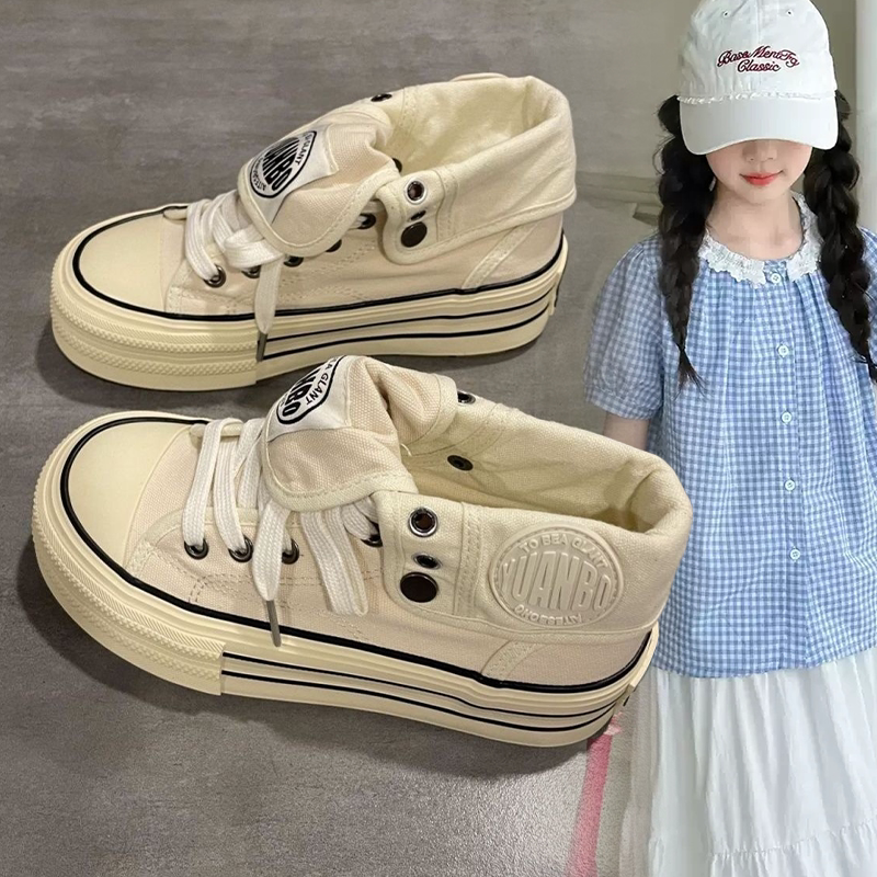 时尚潮款女童韩系潮酷个性设计高帮帆布鞋女孩2026春季新款休闲鞋