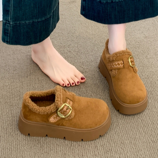 女童时尚松糕厚底加绒保暖勃肯鞋女2026秋冬季新款增高雪地靴棉鞋