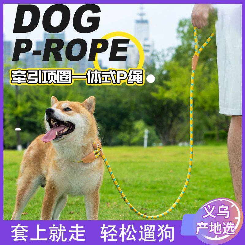 零度狗一体式P链遛狗绳耐磨尼龙编织可承受强拉力狗随行训练牵引1